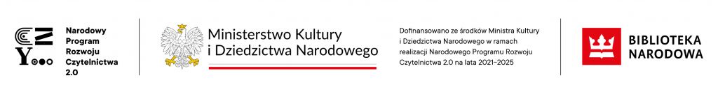 Logo Narodowego Programu Rozwoju Czytelnictwa 2.0 , Ministerstwa Kultury i Dziedzictwa Narodowego oraz Biblioteki Narodowej